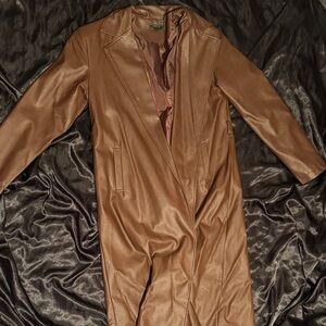 Classic Women's Brown Faux Leather Long Coat